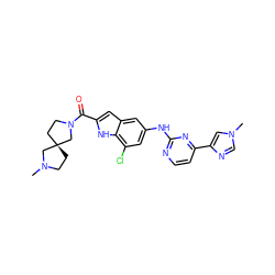 CN1CC[C@]2(CCN(C(=O)c3cc4cc(Nc5nccc(-c6cn(C)cn6)n5)cc(Cl)c4[nH]3)C2)C1 ZINC000205651438