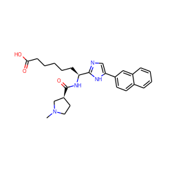 CN1CC[C@H](C(=O)N[C@@H](CCCCCC(=O)O)c2ncc(-c3ccc4ccccc4c3)[nH]2)C1 ZINC000040875931