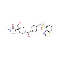 CN1CC[C@H](C2(CO)CCN(C(=O)c3ccc(NS(=O)(=O)c4cccc5scnc45)cc3)CC2)C1=O ZINC000221279882