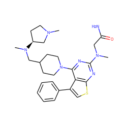 CN1CC[C@H](N(C)CC2CCN(c3nc(N(C)CC(N)=O)nc4scc(-c5ccccc5)c34)CC2)C1 ZINC000653754877