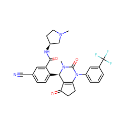 CN1CC[C@H](NC(=O)c2cc(C#N)ccc2[C@@H]2C3=C(CCC3=O)N(c3cccc(C(F)(F)F)c3)C(=O)N2C)C1 ZINC001772629708