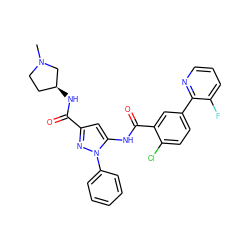 CN1CC[C@H](NC(=O)c2cc(NC(=O)c3cc(-c4ncccc4F)ccc3Cl)n(-c3ccccc3)n2)C1 ZINC001772610367