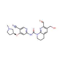 CN1CC[C@H](Oc2cc(NC(=O)N3CCCc4cc(CO)c(C=O)nc43)ncc2C#N)C1 ZINC001772593266