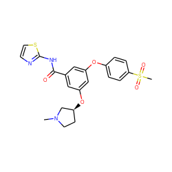 CN1CC[C@H](Oc2cc(Oc3ccc(S(C)(=O)=O)cc3)cc(C(=O)Nc3nccs3)c2)C1 ZINC000043015885