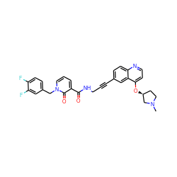 CN1CC[C@H](Oc2ccnc3ccc(C#CCNC(=O)c4cccn(Cc5ccc(F)c(F)c5)c4=O)cc23)C1 ZINC000096176213