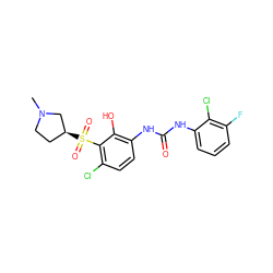 CN1CC[C@H](S(=O)(=O)c2c(Cl)ccc(NC(=O)Nc3cccc(F)c3Cl)c2O)C1 ZINC000653866660