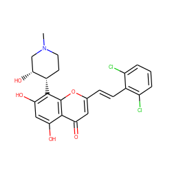 CN1CC[C@H](c2c(O)cc(O)c3c(=O)cc(/C=C/c4c(Cl)cccc4Cl)oc23)[C@H](O)C1 ZINC000218612810