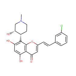 CN1CC[C@H](c2c(O)cc(O)c3c(=O)cc(/C=C/c4cccc(Cl)c4)oc23)[C@H](O)C1 ZINC000218586711