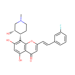 CN1CC[C@H](c2c(O)cc(O)c3c(=O)cc(/C=C/c4cccc(F)c4)oc23)[C@H](O)C1 ZINC000218613186