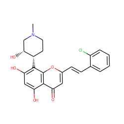 CN1CC[C@H](c2c(O)cc(O)c3c(=O)cc(/C=C/c4ccccc4Cl)oc23)[C@H](O)C1 ZINC001772610210