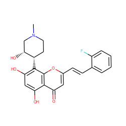 CN1CC[C@H](c2c(O)cc(O)c3c(=O)cc(/C=C/c4ccccc4F)oc23)[C@H](O)C1 ZINC000218587069