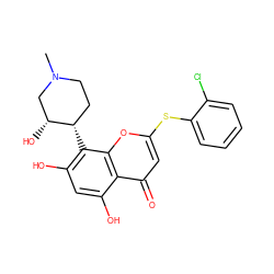 CN1CC[C@H](c2c(O)cc(O)c3c(=O)cc(Sc4ccccc4Cl)oc23)[C@H](O)C1 ZINC000013834661