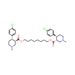 CN1CC[C@H](c2ccc(Cl)cc2)[C@@H](C(=O)OCCCCCCCCOC(=O)[C@H]2CN(C)CC[C@@H]2c2ccc(Cl)cc2)C1 ZINC000029397030