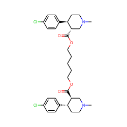 CN1CC[C@H](c2ccc(Cl)cc2)[C@@H](C(=O)OCCCCCOC(=O)[C@H]2CN(C)CC[C@@H]2c2ccc(Cl)cc2)C1 ZINC000029389947