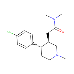 CN1CC[C@H](c2ccc(Cl)cc2)[C@@H](CC(=O)N(C)C)C1 ZINC000013579475