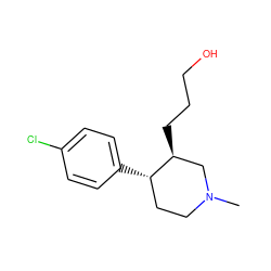 CN1CC[C@H](c2ccc(Cl)cc2)[C@@H](CCCO)C1 ZINC000013579493