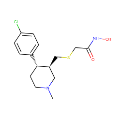 CN1CC[C@H](c2ccc(Cl)cc2)[C@@H](CSCC(=O)NO)C1 ZINC000013584857