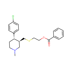 CN1CC[C@H](c2ccc(Cl)cc2)[C@@H](CSCCOC(=O)c2ccccc2)C1 ZINC000013584849