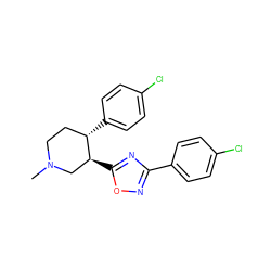 CN1CC[C@H](c2ccc(Cl)cc2)[C@@H](c2nc(-c3ccc(Cl)cc3)no2)C1 ZINC000026184393