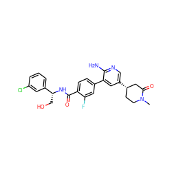 CN1CC[C@H](c2cnc(N)c(-c3ccc(C(=O)N[C@H](CO)c4cccc(Cl)c4)c(F)c3)c2)CC1=O ZINC001772643640