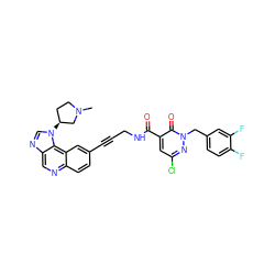 CN1CC[C@H](n2cnc3cnc4ccc(C#CCNC(=O)c5cc(Cl)nn(Cc6ccc(F)c(F)c6)c5=O)cc4c32)C1 ZINC000149585282