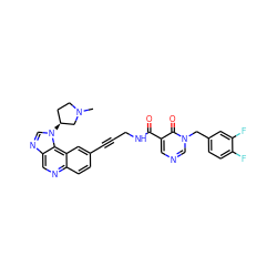 CN1CC[C@H](n2cnc3cnc4ccc(C#CCNC(=O)c5cncn(Cc6ccc(F)c(F)c6)c5=O)cc4c32)C1 ZINC000169710210