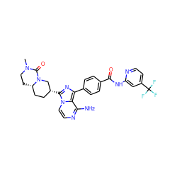 CN1CC[C@H]2CC[C@@H](c3nc(-c4ccc(C(=O)Nc5cc(C(F)(F)F)ccn5)cc4)c4c(N)nccn34)CN2C1=O ZINC000145509657