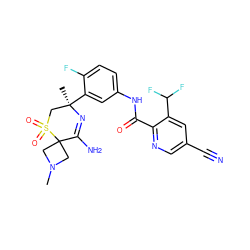 CN1CC2(C1)C(N)=N[C@](C)(c1cc(NC(=O)c3ncc(C#N)cc3C(F)F)ccc1F)CS2(=O)=O ZINC000214090372