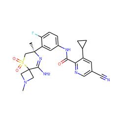 CN1CC2(C1)C(N)=N[C@](C)(c1cc(NC(=O)c3ncc(C#N)cc3C3CC3)ccc1F)CS2(=O)=O ZINC000214089351