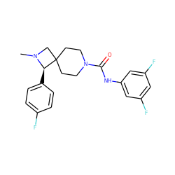 CN1CC2(CCN(C(=O)Nc3cc(F)cc(F)c3)CC2)[C@H]1c1ccc(F)cc1 ZINC000058506584