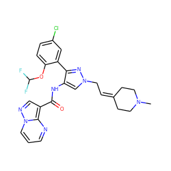 CN1CCC(=CCn2cc(NC(=O)c3cnn4cccnc34)c(-c3cc(Cl)ccc3OC(F)F)n2)CC1 ZINC001772618945