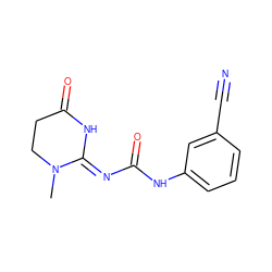 CN1CCC(=O)N/C1=N\C(=O)Nc1cccc(C#N)c1 ZINC000084603024