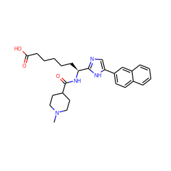 CN1CCC(C(=O)N[C@@H](CCCCCC(=O)O)c2ncc(-c3ccc4ccccc4c3)[nH]2)CC1 ZINC000040401439