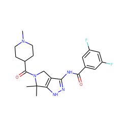 CN1CCC(C(=O)N2Cc3c(NC(=O)c4cc(F)cc(F)c4)n[nH]c3C2(C)C)CC1 ZINC000045386946