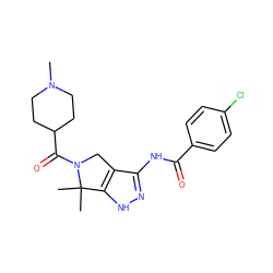 CN1CCC(C(=O)N2Cc3c(NC(=O)c4ccc(Cl)cc4)n[nH]c3C2(C)C)CC1 ZINC000045365665