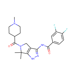 CN1CCC(C(=O)N2Cc3c(NC(=O)c4ccc(F)c(F)c4)n[nH]c3C2(C)C)CC1 ZINC000045391933