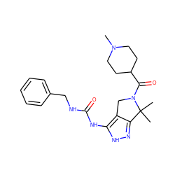 CN1CCC(C(=O)N2Cc3c(n[nH]c3NC(=O)NCc3ccccc3)C2(C)C)CC1 ZINC000038899033