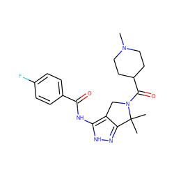 CN1CCC(C(=O)N2Cc3c(n[nH]c3NC(=O)c3ccc(F)cc3)C2(C)C)CC1 ZINC000034104559