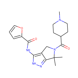 CN1CCC(C(=O)N2Cc3c(n[nH]c3NC(=O)c3ccco3)C2(C)C)CC1 ZINC000071315857