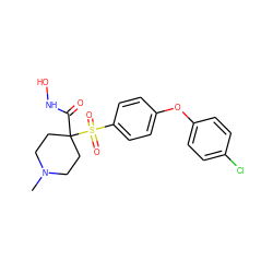 CN1CCC(C(=O)NO)(S(=O)(=O)c2ccc(Oc3ccc(Cl)cc3)cc2)CC1 ZINC000013521080