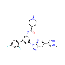 CN1CCC(C(=O)Nc2cc(-c3ccc(F)cc3F)cc(-n3cnc4cc(-c5cnn(C)c5)cnc43)c2)CC1 ZINC000145690061