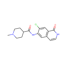 CN1CCC(C(=O)Nc2cc3cc[nH]c(=O)c3cc2Cl)CC1 ZINC000049046362