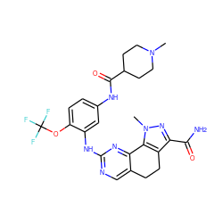 CN1CCC(C(=O)Nc2ccc(OC(F)(F)F)c(Nc3ncc4c(n3)-c3c(c(C(N)=O)nn3C)CC4)c2)CC1 ZINC000071296682