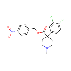 CN1CCC(C(=O)OCc2ccc([N+](=O)[O-])cc2)(c2ccc(Cl)c(Cl)c2)CC1 ZINC000064560041