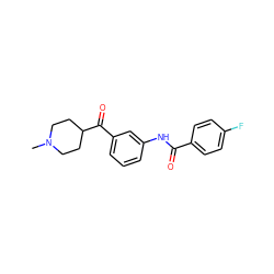 CN1CCC(C(=O)c2cccc(NC(=O)c3ccc(F)cc3)c2)CC1 ZINC000003947629