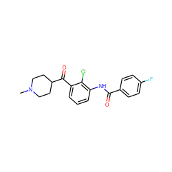 CN1CCC(C(=O)c2cccc(NC(=O)c3ccc(F)cc3)c2Cl)CC1 ZINC000473101764