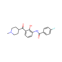 CN1CCC(C(=O)c2cccc(NC(=O)c3ccc(F)cc3)c2O)CC1 ZINC000473102975