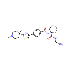 CN1CCC(C)(c2nc(-c3ccc(C(=O)NC4(C(=O)NCC#N)CCCCC4)cc3)cs2)CC1 ZINC000013676376