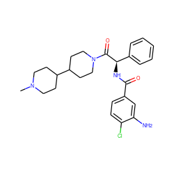 CN1CCC(C2CCN(C(=O)[C@H](NC(=O)c3ccc(Cl)c(N)c3)c3ccccc3)CC2)CC1 ZINC000034037258