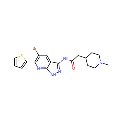 CN1CCC(CC(=O)Nc2n[nH]c3nc(-c4cccs4)c(Br)cc23)CC1 ZINC000029055244